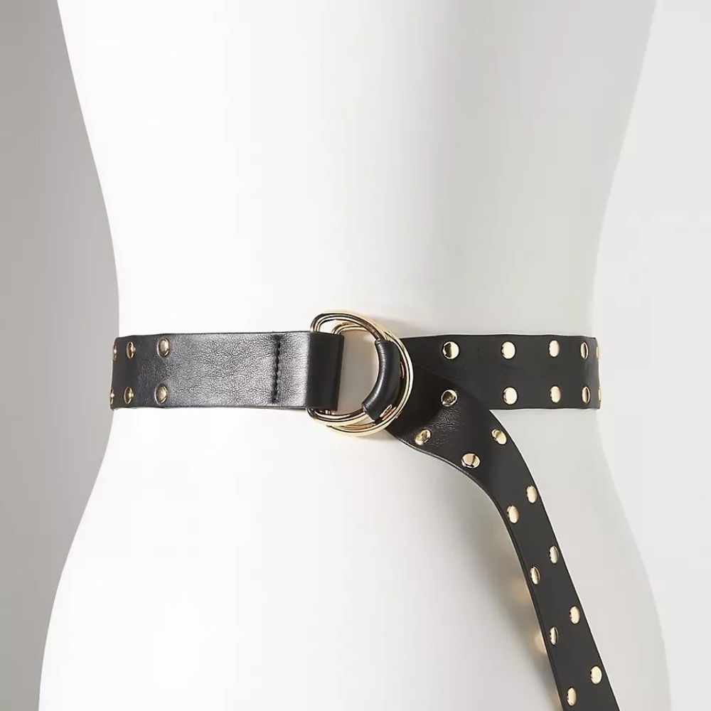 NWT By Anthropologie BlacknFaux-Leather Studded Belt M/L - Picture 3 of 4